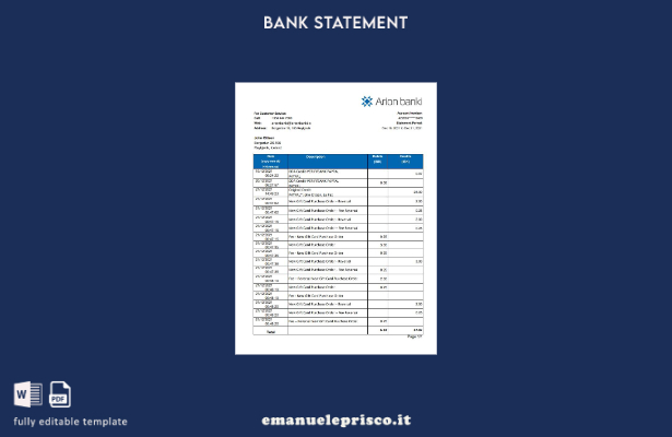Modello Excel di estratto conto bancario Islanda Arion in stile verificato